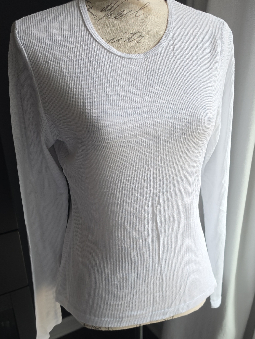 White Long-Sleeve Ribbed Crewneck Top